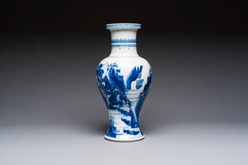 A Chinese blue and white 'Mountainous Riverscape' baluster vase, Kangxi