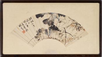 李彥奎（1840-1913） 指畫荷花扇面
