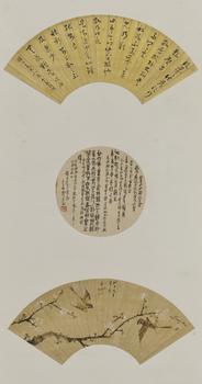 吳昌碩（1844-1927）、劉德六（1806-1875）等 書法、梅花雙雀扇三幀