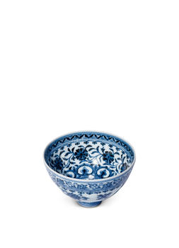 明永樂  青花蘇麻離青料纏枝花卉小雞心碗