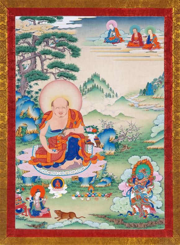中古陶當(dāng)代 十八羅漢與四大天王唐卡一套五幅