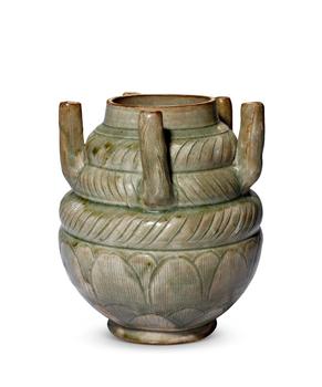 明 青釉五管瓶