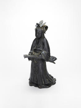 明 銅撫琴仕女立像