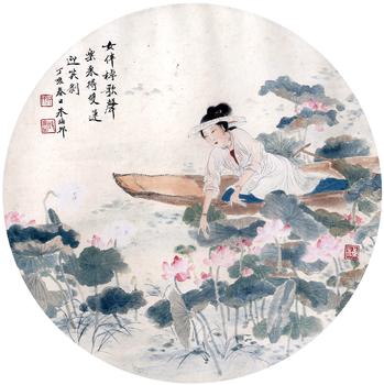 朱梅邨    仕女 團(tuán)扇扇面