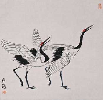吳作人 款 仙鶴圖