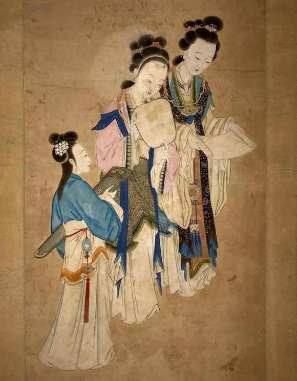 唐寅画仕女図额