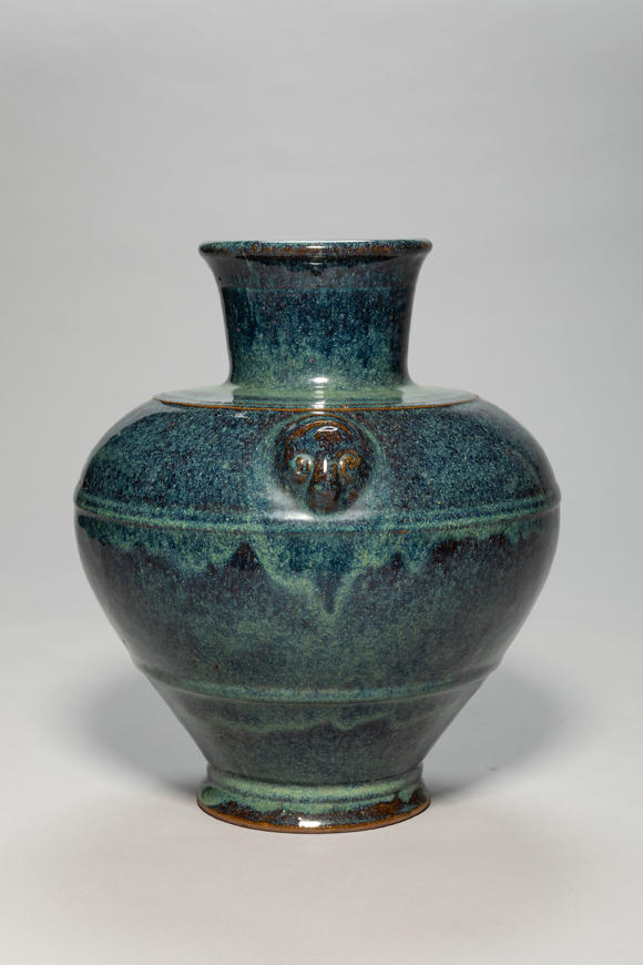 清代葛明祥造宜钧釉弦纹如意耳尊