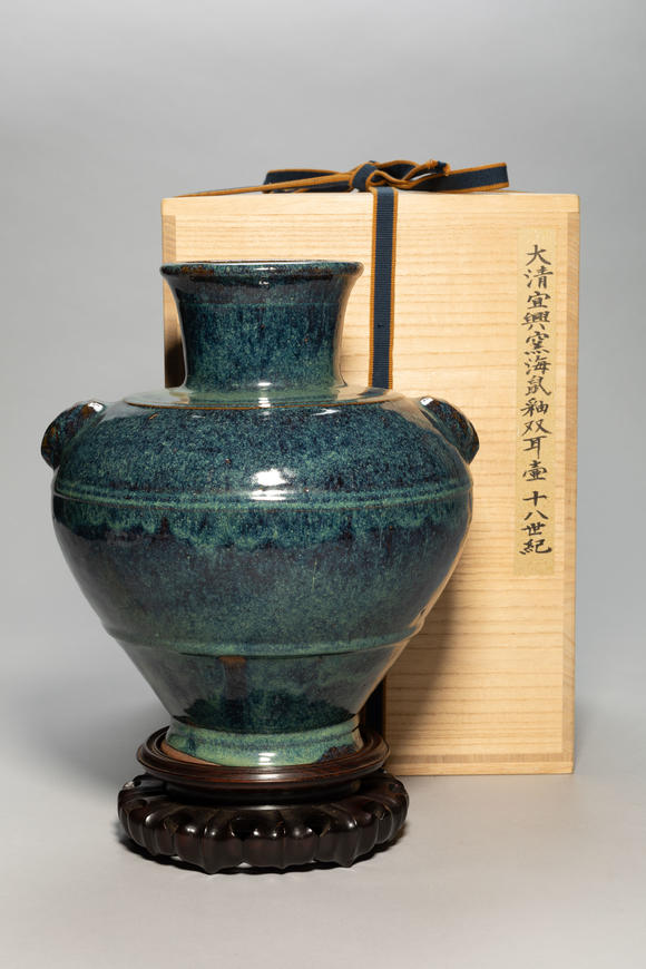 清代葛明祥造宜钧釉弦纹如意耳尊