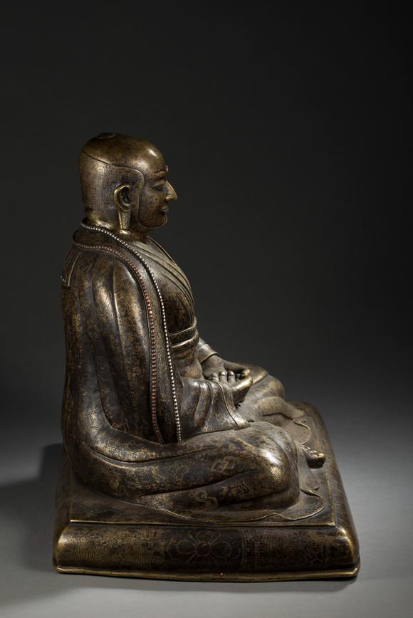 12世纪噶玛噶举派合金铜嵌银帕木竹巴祖师