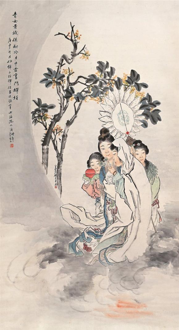 沈心海(1855～1941) 王震(1867～1938) 庚申(1920)年作 青女素娥图