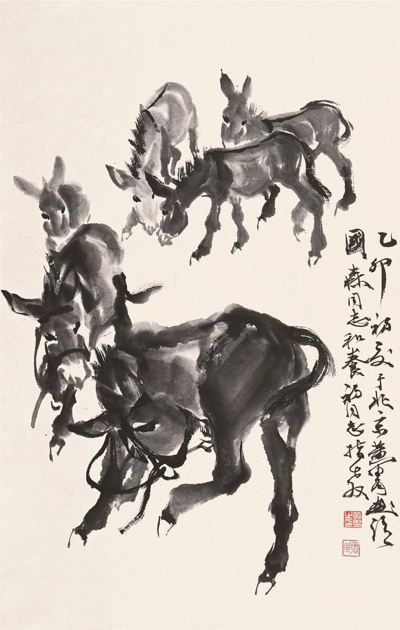 黄胄19251997乙卯1975年作群驴图立轴水墨纸本