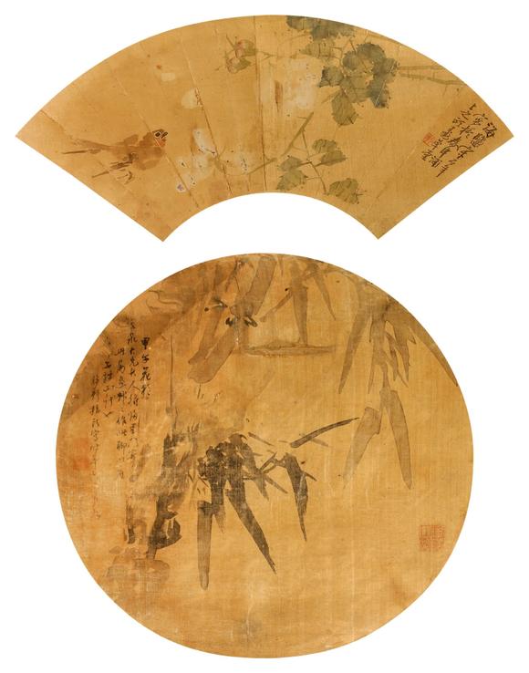 朱梅邨花鸟扇面