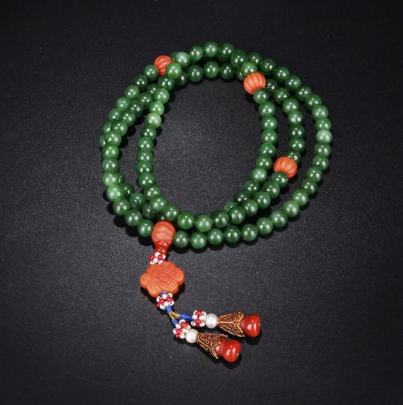 清宫廷风格和田碧玉108子佛珠