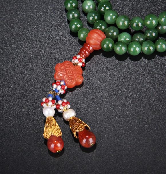 清宫廷风格和田碧玉108子佛珠