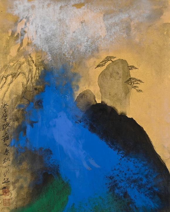 张大千松峰晓霭图