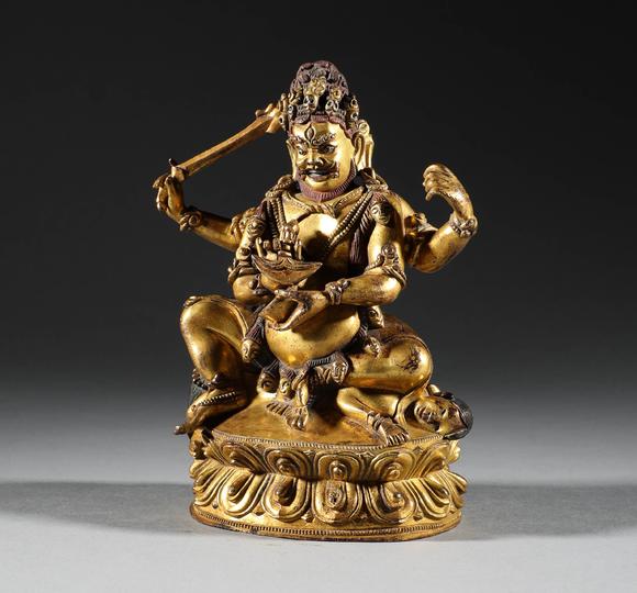 明代铜鎏金四臂金刚造像