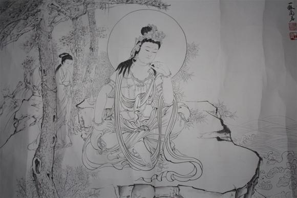 释月照白描观音