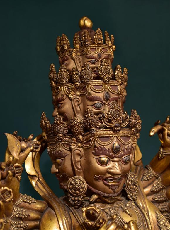 清铜鎏金九面十八臂普巴金刚