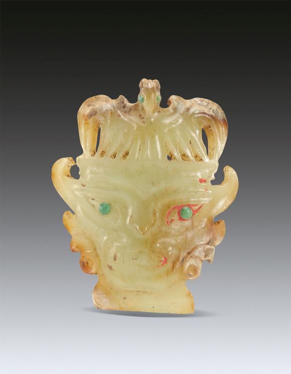 明或以上玉鹰冠神面镶绿松石