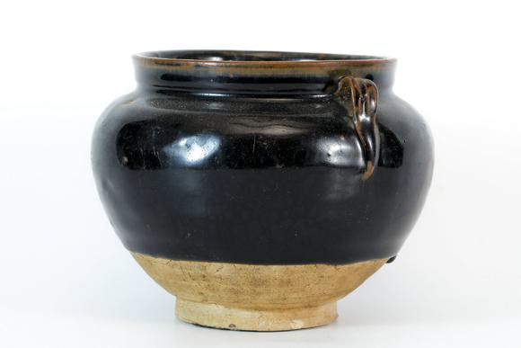 元黑釉双系罐