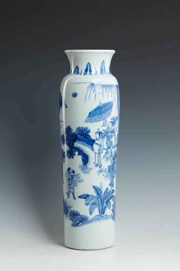 明明崇祯青花人物故事筒瓶