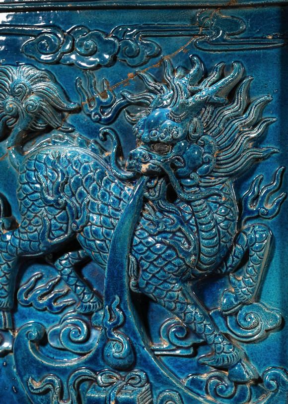 日本美和珐华彩麒麟照壁