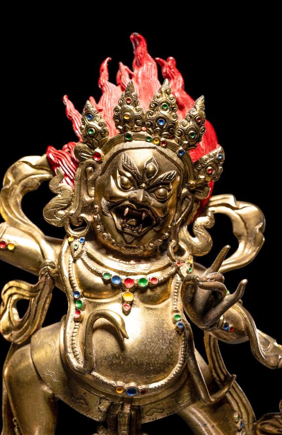 晚清民国铜鎏金迦楼罗金刚手菩萨及大黑天