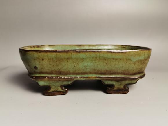 宋官窑绿釉水仙盆清宫旧藏乾隆御笔亲提