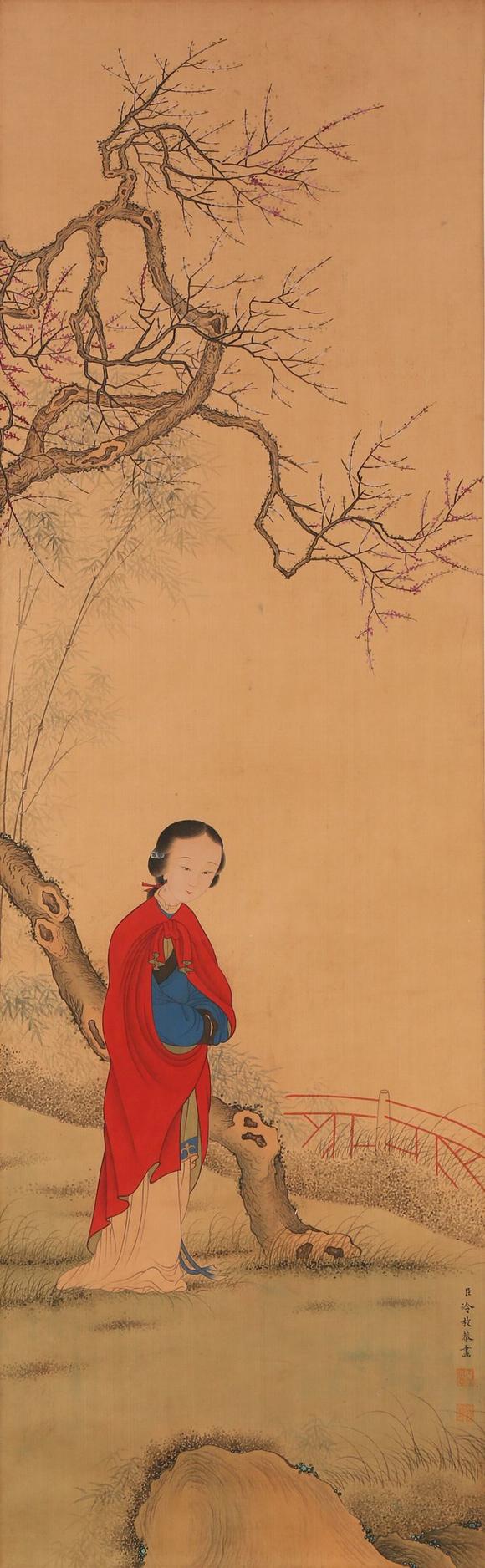 山口美术株式会社冷枚 梅竹仕女