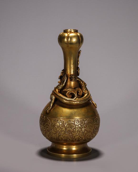 铜鎏金盘龙纹花口瓶