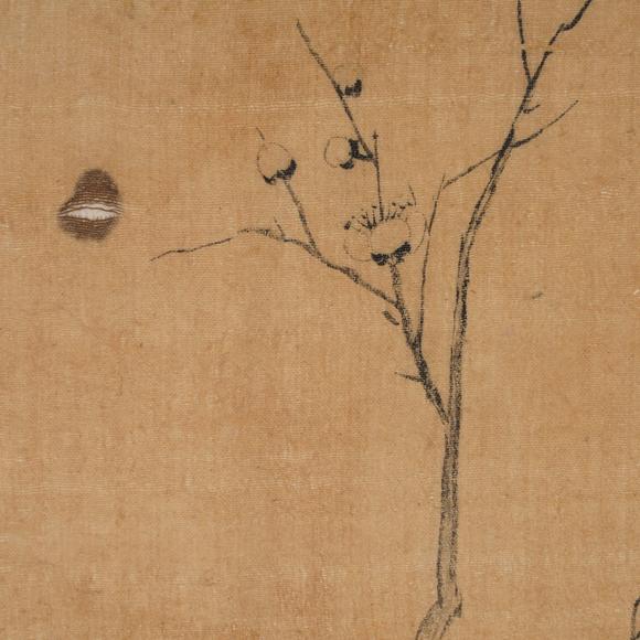 弘仁梅花图老绢绫裱镜心