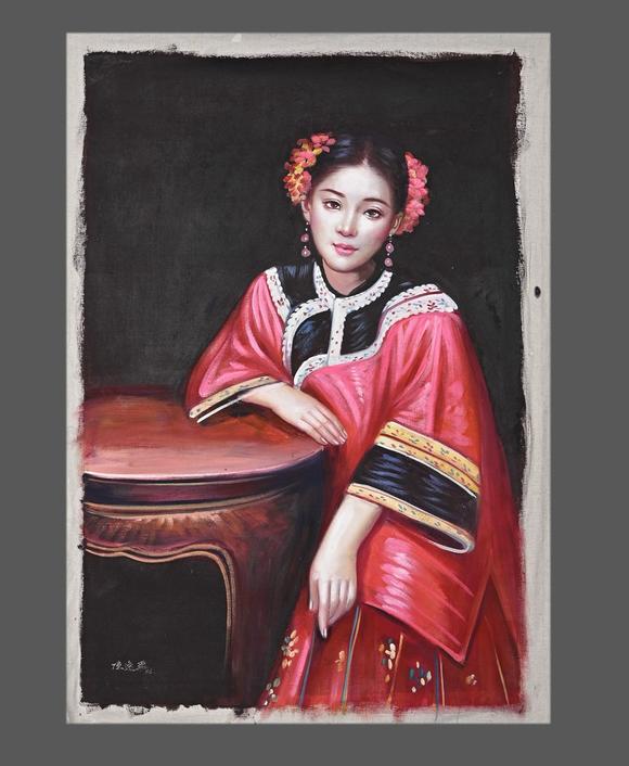 陈逸飞86版红楼仕女图油画布未裱镜心