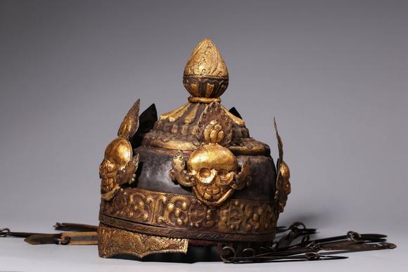 清代铁鎏金尸陀林法师帽