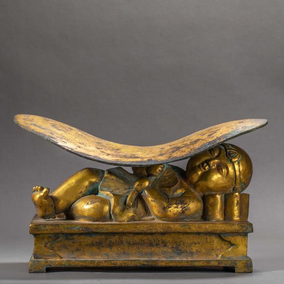 中国明代铜鎏金枕