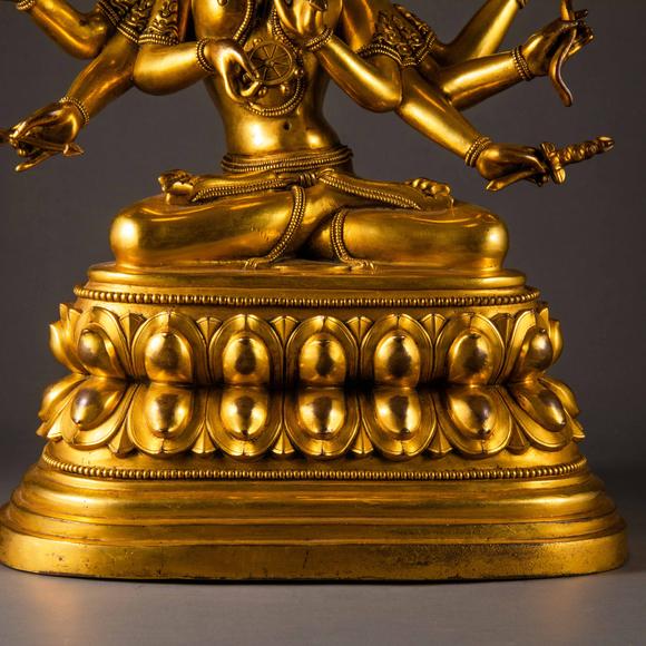 中国清代铜鎏金六臂观音佛造像