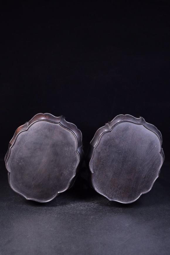 回流老紫檀木花几座一对