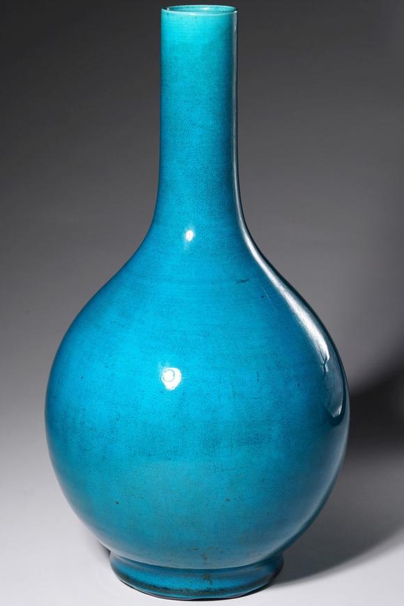 中古陶清乾隆 孔雀蓝釉胆式瓶