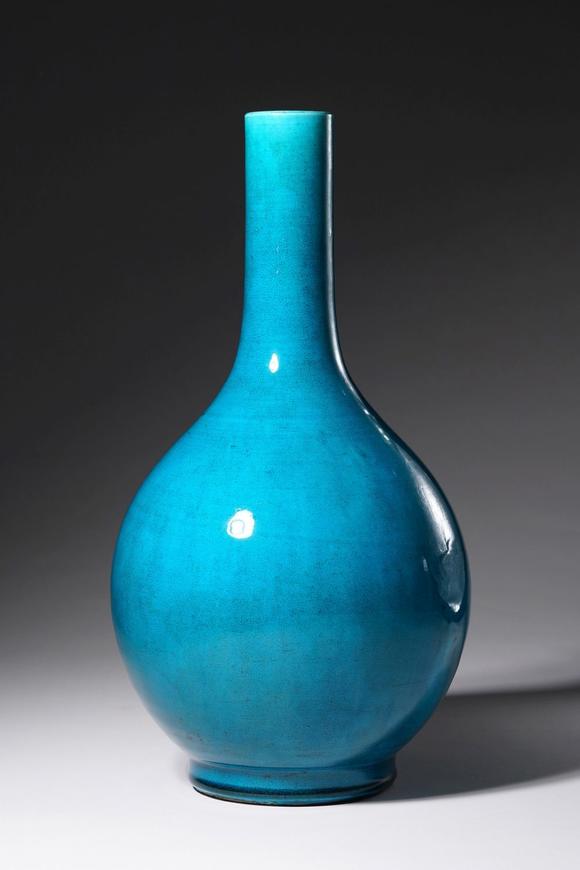 中古陶清乾隆 孔雀蓝釉胆式瓶