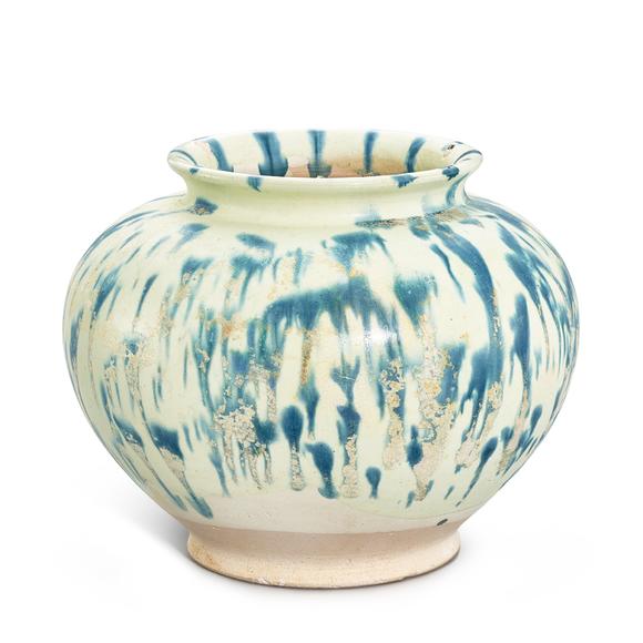 a blue-splashed jar, tang dynasty | 唐 灑藍彩罐.