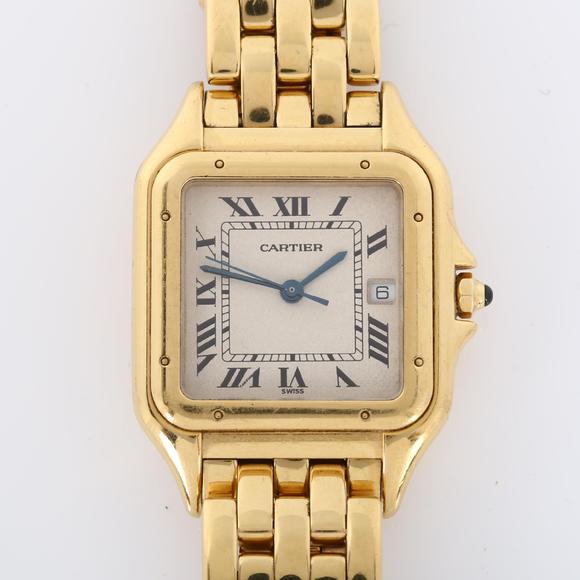 CARTIER - a mid-size 18ct gold Panthere quartz bracelet watch, ref ...