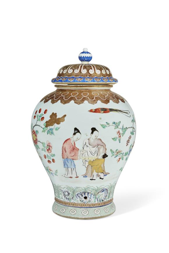 A CHINESE EXPORT PORCELAIN FAMILLE ROSE 'PRONK HANDWASHING' CISTERN AND