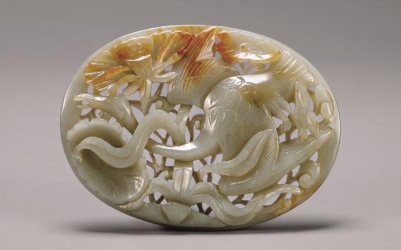 明青白玉春水玉花片