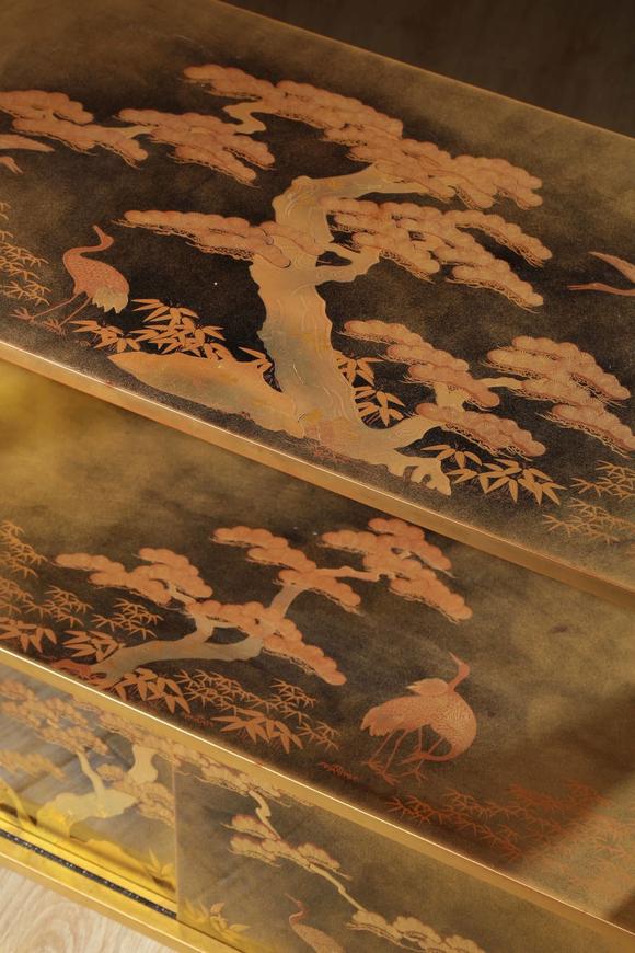 金莳绘浮雕松鹤纹小茶棚