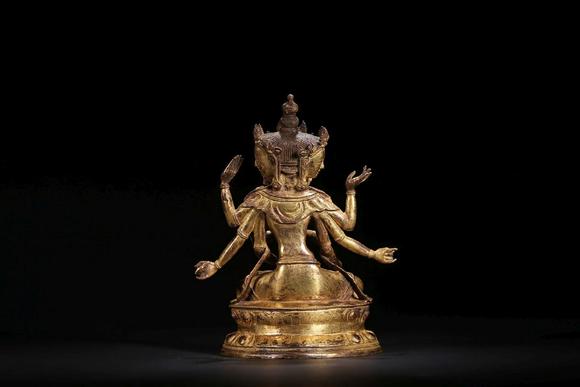 清铜鎏金三面八臂观音坐像giltbronzecasteightarmsavalokiteshvara