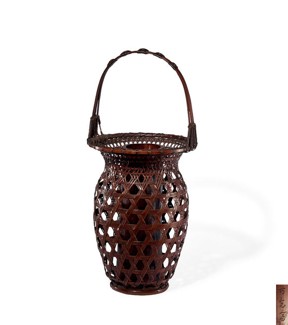 竹编龟甲透编壶形花器