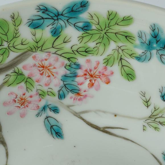 民国汪友业浅绛彩花鸟纹盘