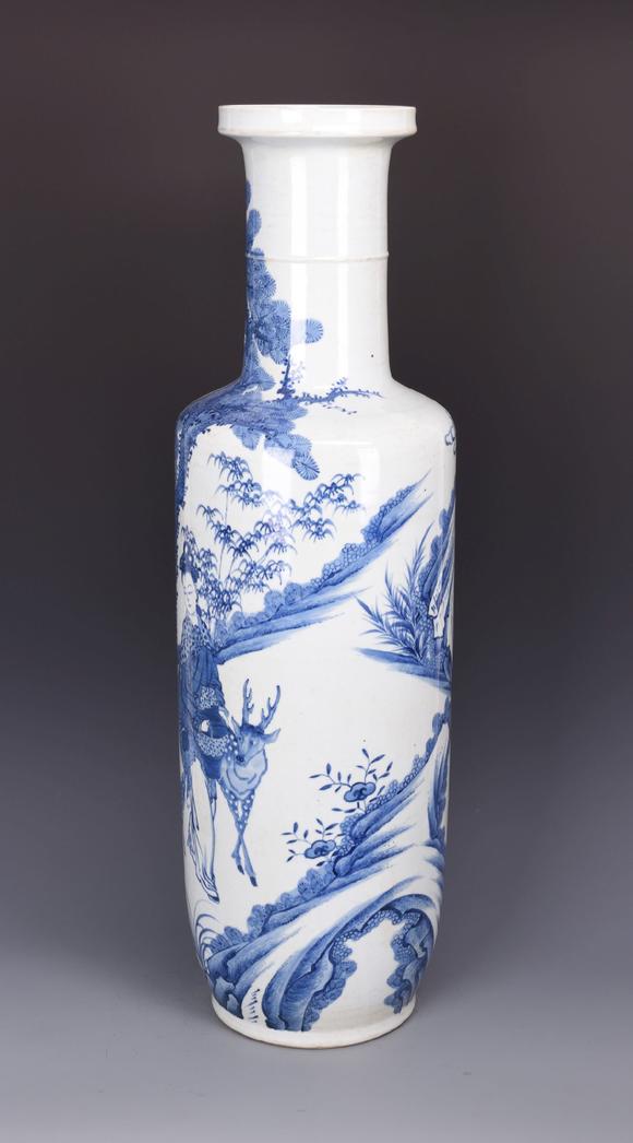 清康熙青花三星人物棒槌瓶blueandwhitefulushoustarsroleaubottle