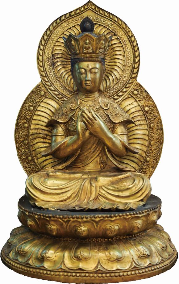 昆明雅士得民国 铜鎏金弥勒佛坐像