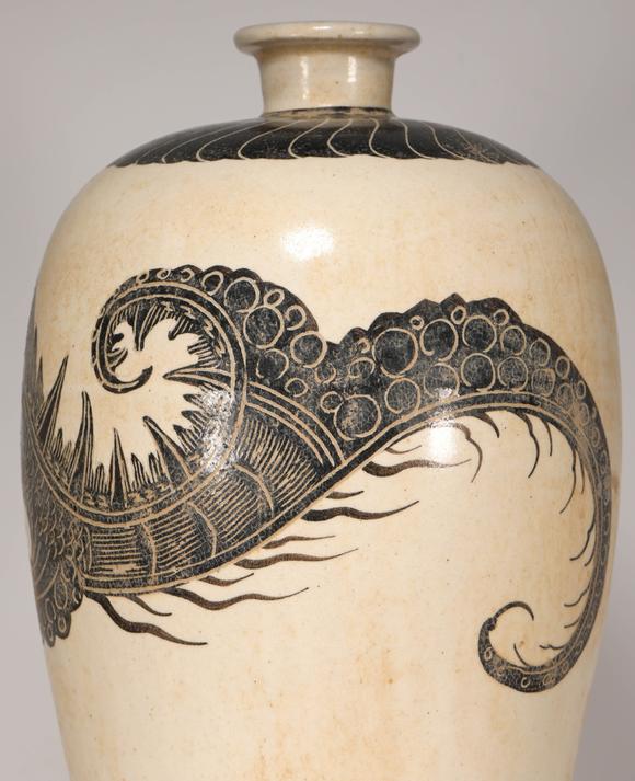 cizhoukilnvasewithdragondrawingfromsong宋代磁州窑龙纹梅瓶