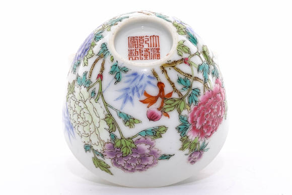 清乾隆粉彩牡丹花卧足杯achinesefamillerosepeonypaintedporcelain
